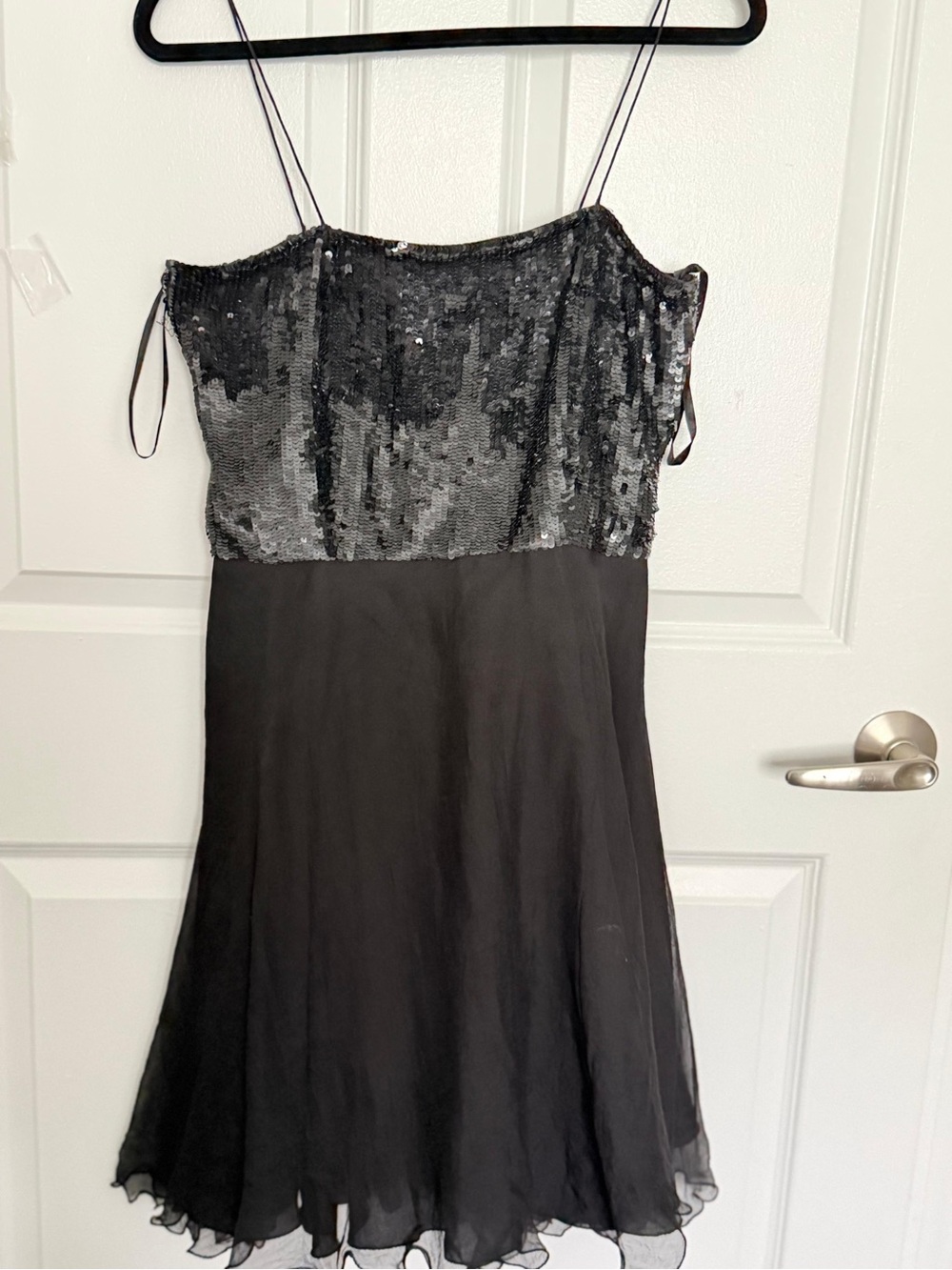 Black Sequin Bodice Spaghetti Strap Dress